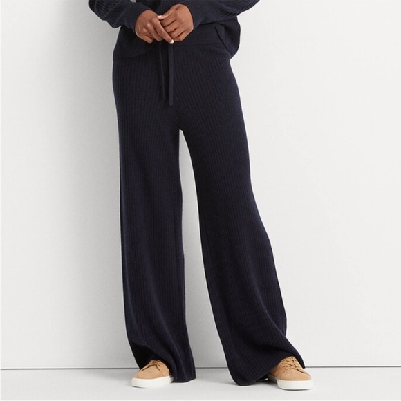 Polo Ralph Lauren Pants - Polo Ralph Lauren navy washable cashmere wide leg ribbed sweatpants navy NWT